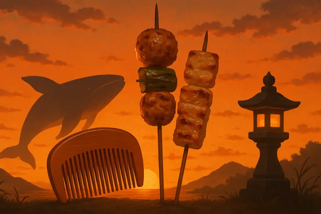 9月4日のくしの日や串の日、くじらの日、供養の日を表現したイラスト