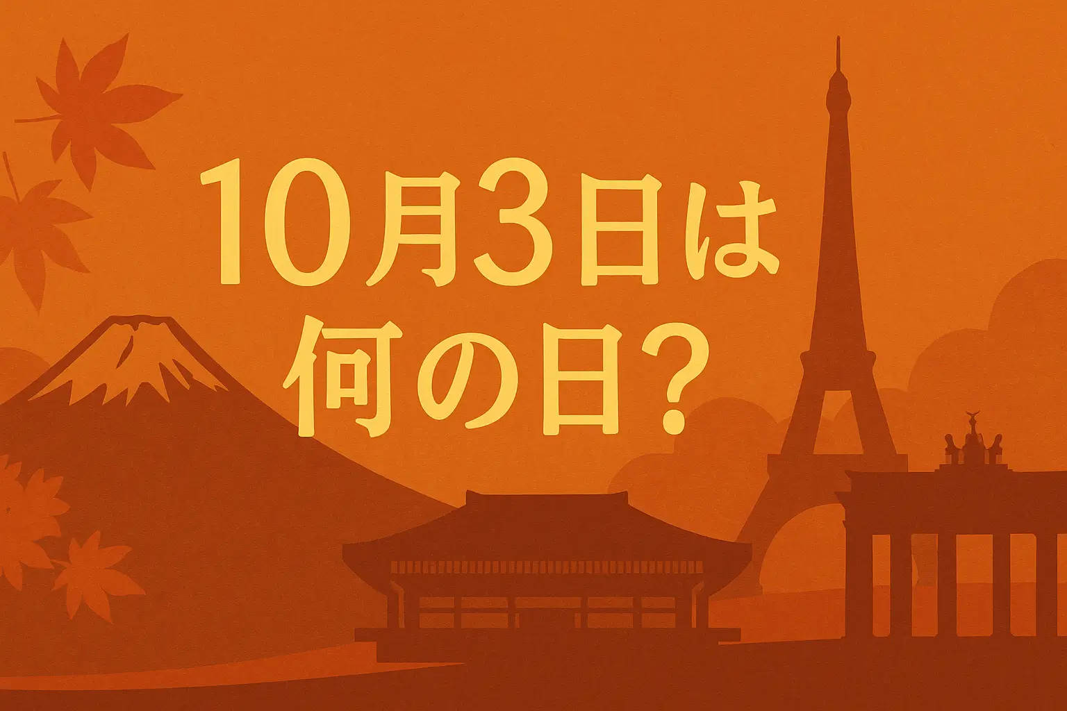 10月3日は何の日？日本の山や紅葉、日本武道館と世界のランドマークを背景にした秋色デザインのシンボルイラスト